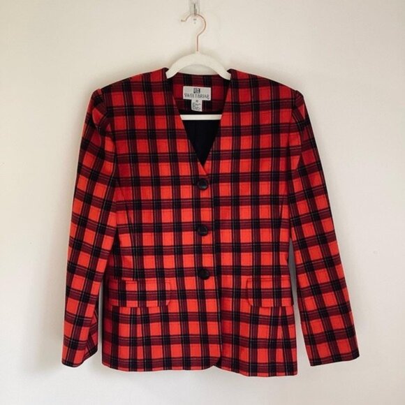 Sweetbriar Jackets & Blazers - Vintage Sweetbriar Red & Black Plaid Button-Up Blazer Jacket Size 6